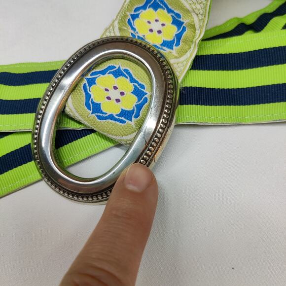Lot of 2 Eliza B Colorful Reversible Striped Floral Ribbon Belt Silver Buckle OS - Picture 7 of 9